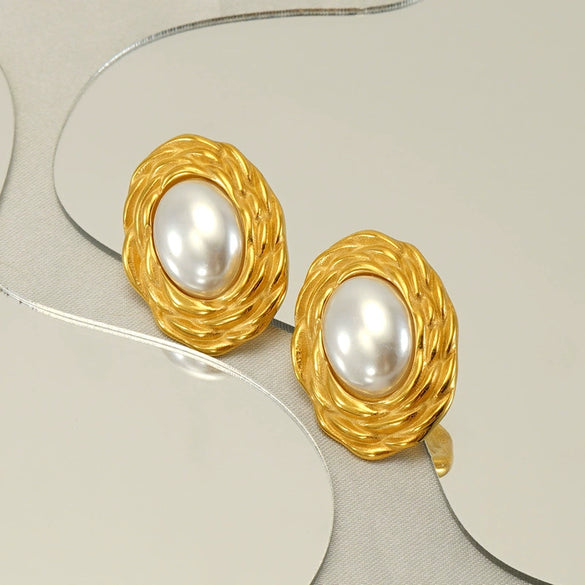 Wholesale Earrings Stainless Steel Pearl Geometric Retro Fashion For Women