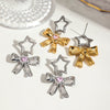 Wholesale Earrings Stainless Steel Pink Zircon Gold And Silver Color Matching Geometric Bow Star Electroplated For Women