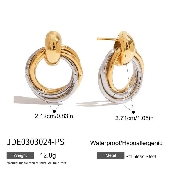 Wholesale Earrings Stainless Steel Retro Geometric Style Electroplating Gold And Silver Color Matching Fourring Wrapped Round Cut Out Movable