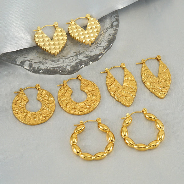 Wholesale Earrings Stainless Steel Retro Gold Round Love Geometric Heart Shape Electroplated For Women