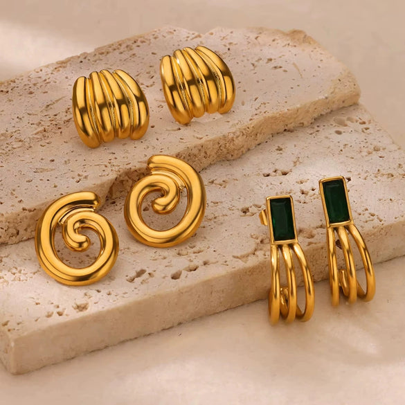 Wholesale Earrings Stainless Steel Retro Irregular Claw Hook Light Luxury Geometric Pattern Electroplated For Women