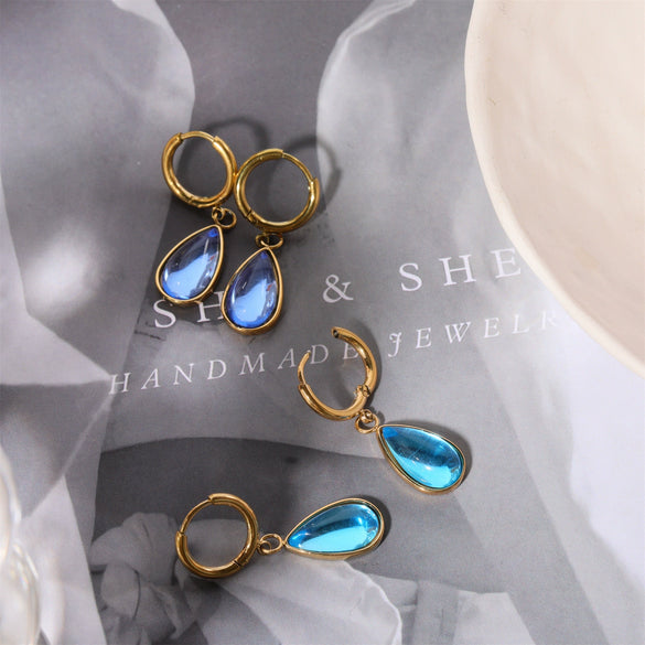 Wholesale Earrings Stainless Steel Retro Simple Elegant Dropshaped Goldplated Geometric Unisex