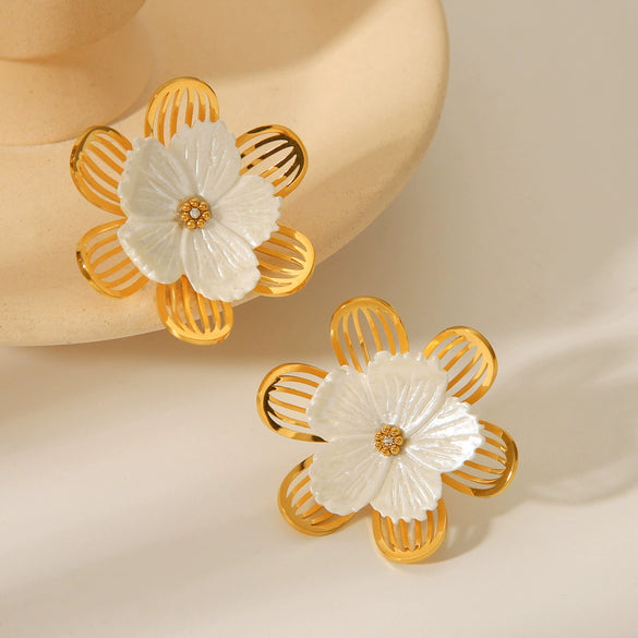Wholesale Earrings Stainless Steel Retro Style Flower Geometric Electroplated For Women