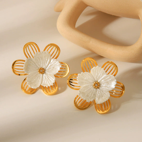 Wholesale Earrings Stainless Steel Retro Style Flower Geometric Electroplated For Women