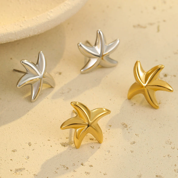 Wholesale Earrings Stainless Steel Star Geometric 18K Gold Plated Marine Style