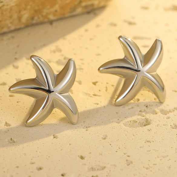 Wholesale Earrings Stainless Steel Star Geometric 18K Gold Plated Marine Style