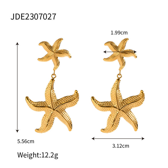 Wholesale Earrings Stainless Steel Starfish Pendant Retro Simple Ocean Style Geometric Electroplating For Women
