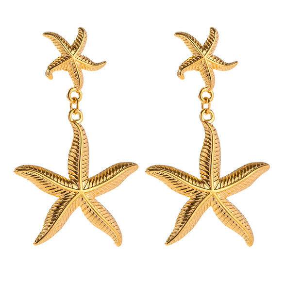 Wholesale Earrings Stainless Steel Starfish Pendant Retro Simple Ocean Style Geometric Electroplating For Women