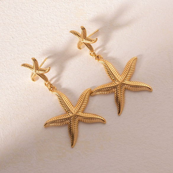 Wholesale Earrings Stainless Steel Starfish Pendant Retro Simple Ocean Style Geometric Electroplating For Women