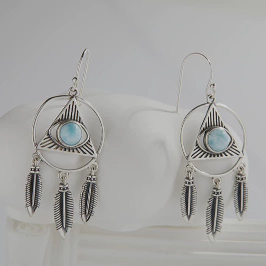 Wholesale Earrings 925 Sterling Silver Inlaid Natural Sea Grain Stone Dropshaped Hollow Tassel Light Luxury Style