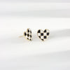 Wholesale Earrings 925 Sterling Silver Vintage Black And White Plaid Love Oil Drop Heartshaped Electroplated Geometric Style