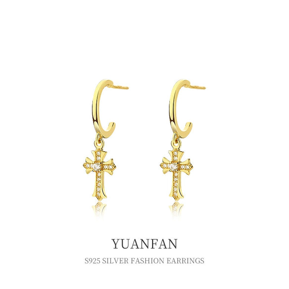 Wholesale Earrings 925 Sterling Silver Zircon Cross Geometric Design