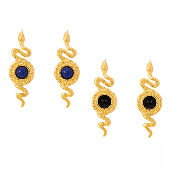 Wholesale Earrings 316L Stainless Steel Agate Natural Stone Geometric Snake Shape Electroplating Design