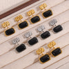Wholesale Earrings 316L Stainless Steel Black Glass Inlaid Geometric British Retro Style Gold Plated