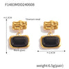 Wholesale Earrings 316L Stainless Steel Black Glass Inlaid Geometric British Retro Style Gold Plated