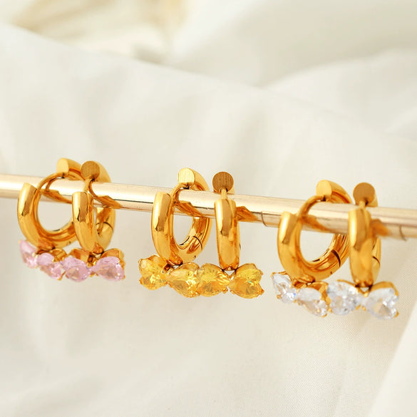 Wholesale Earrings 316L Stainless Steel Bow Inlaid Zircon Electroplated