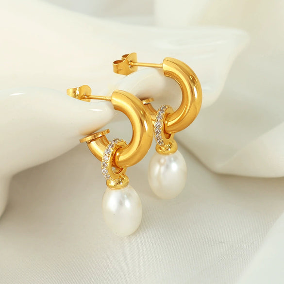 Wholesale Earrings 316L Stainless Steel Geometric C Shaped Retro Electroplated For Women