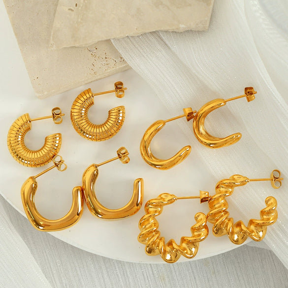 Wholesale Earrings 316L Stainless Steel Geometric Cross Gold Plated For Women Retro Style