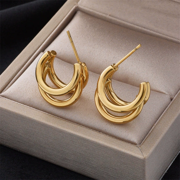 Wholesale Earrings Titanium Steel Geometric Cshaped Electroplated Retro Cold Style For Women