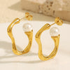 Wholesale Earrings 316L Stainless Steel Geometric Electroplated Imitation Pearl For Women