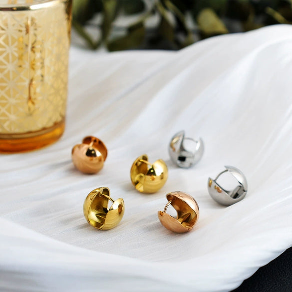 Wholesale Earrings Titanium Steel Geometric Hollow Ball Electroplated Fashion Ol Style