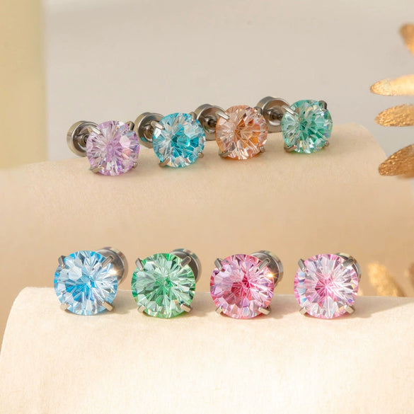 Wholesale Earrings Titanium Steel Inlaid Zircon Geometric Sweet Style For Women