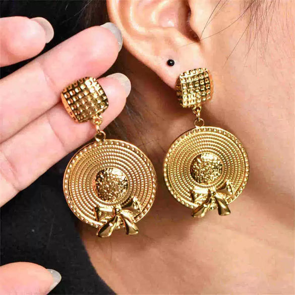 Wholesale Earrings Titanium Steel 18K Gold Plated Bow Tie Pattern Retro Style For Women