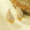 Wholesale Earrings Titanium Steel 18K Gold Plated Hollow Drops With Pearl Vintage Style