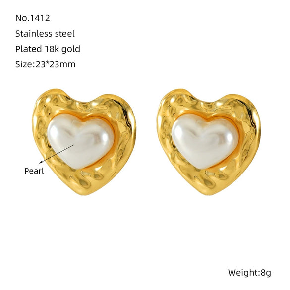 Wholesale Earrings Titanium Steel Pearl Heartshaped Retro Fashion Electroplating For Women
