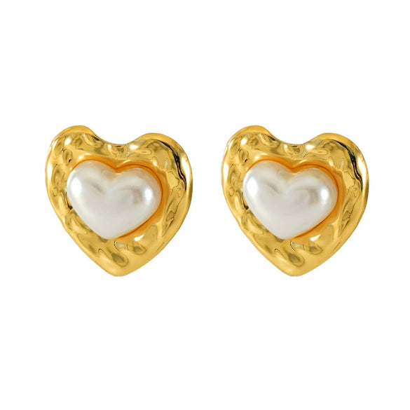Wholesale Earrings Titanium Steel Pearl Heartshaped Retro Fashion Electroplating For Women