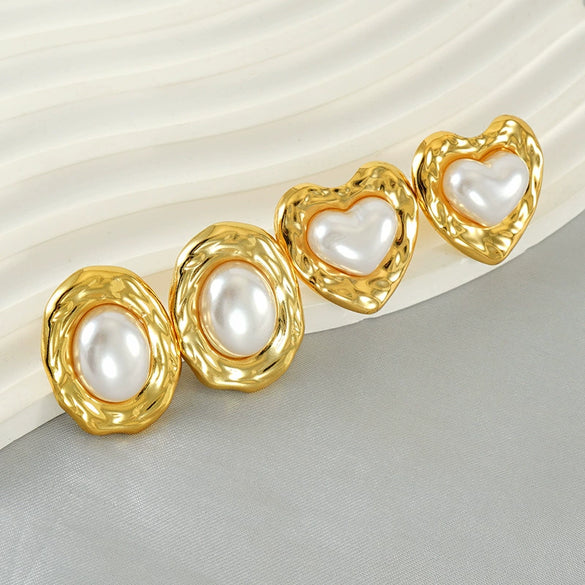 Wholesale Earrings Titanium Steel Pearl Heartshaped Retro Fashion Electroplating For Women