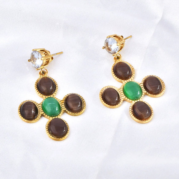 Wholesale Earrings Titanium Steel Retro Natural Style With Animal Zodiac Geometric Cartoon Character Electroplating