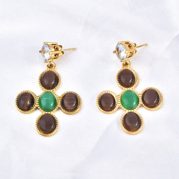Wholesale Earrings Titanium Steel Retro Natural Style With Animal Zodiac Geometric Cartoon Character Electroplating