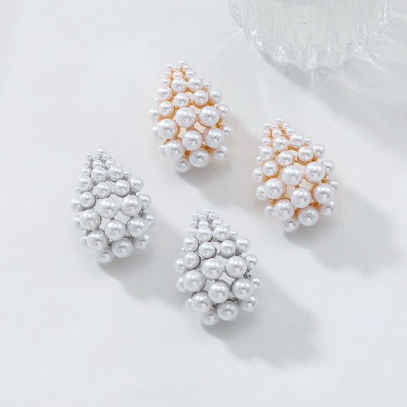 Wholesale Earrings Zinc Alloy Geometric Style Set With Diamonds Retro Light Luxury Imitation Pearl Hollow Design Women's