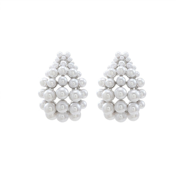 Wholesale Earrings Zinc Alloy Geometric Style Set With Diamonds Retro Light Luxury Imitation Pearl Hollow Design Women's