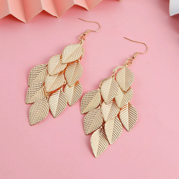 Wholesale Earrings Zinc Alloy Retro Plant Flowers Style Leaf Shaped Electroplated For Women