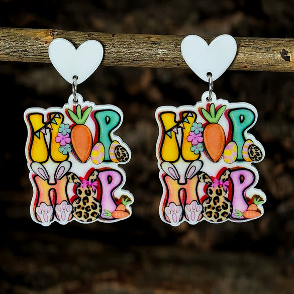 Wholesale Easter Cartoon Bunny Acrylic Earrings With Printing Process