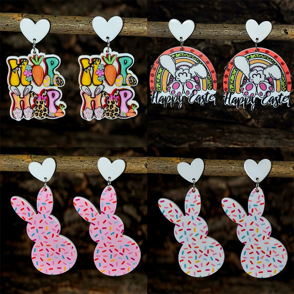 Wholesale Easter Cartoon Bunny Acrylic Earrings With Printing Process