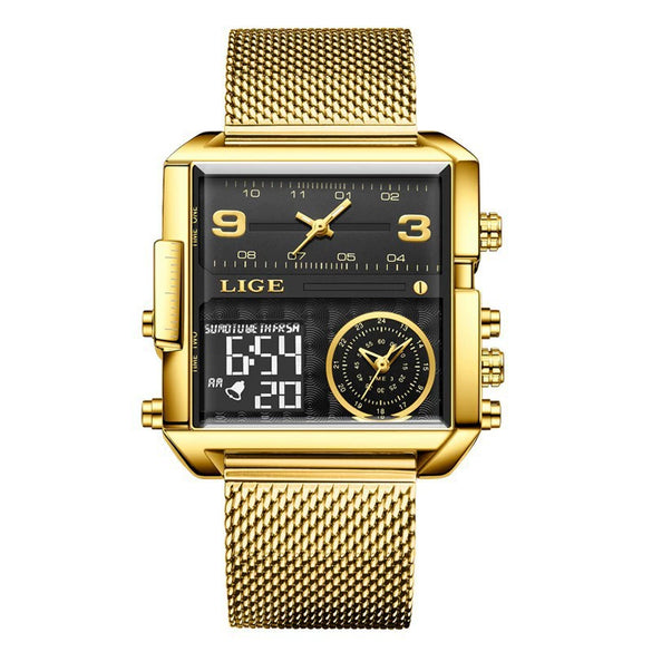 Wholesale Electronic Quartz Watch Square Alloy Case Stainless Steel Mesh Belt Sporty Style For Men