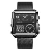 Wholesale Electronic Quartz Watch Square Alloy Case Stainless Steel Mesh Belt Sporty Style For Men