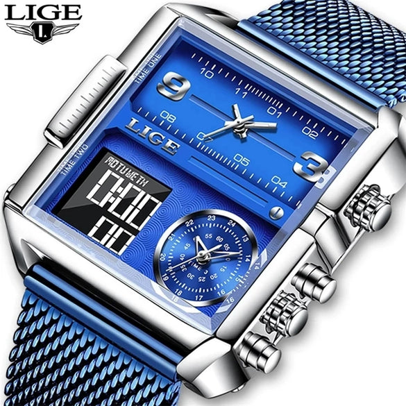 Wholesale Electronic Quartz Watch Square Alloy Case Stainless Steel Mesh Belt Sporty Style For Men