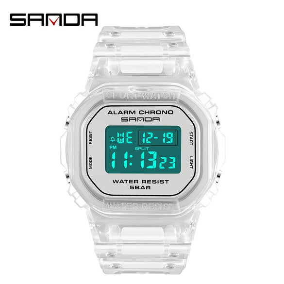Wholesale Electronic Watch Square Transparent Strap Resin Multifunction Luminous Waterproof Outdoor Sports Light Luxury Style