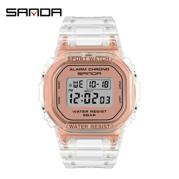 Wholesale Electronic Watch Square Transparent Strap Resin Multifunction Luminous Waterproof Outdoor Sports Light Luxury Style
