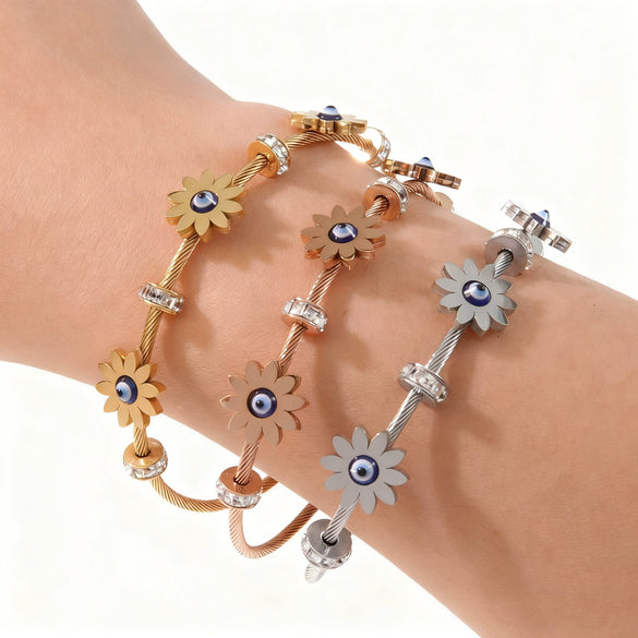 Wholesale Electroplated Geometric Devil's Eye Sunflower Stainless Steel Bracelet Jewelry