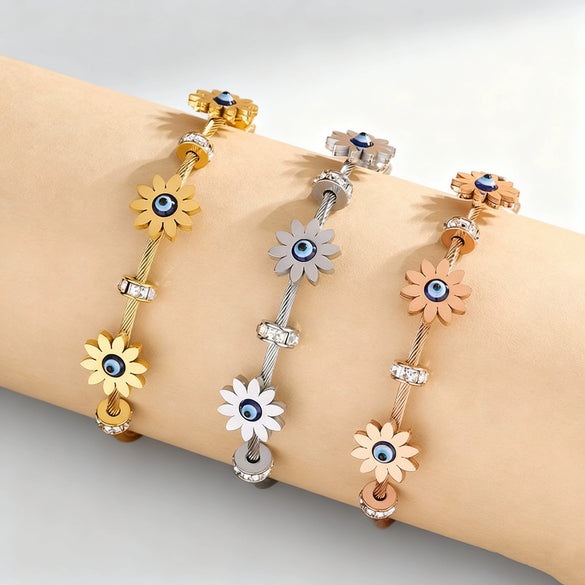 Wholesale Electroplated Geometric Devil's Eye Sunflower Stainless Steel Bracelet Jewelry
