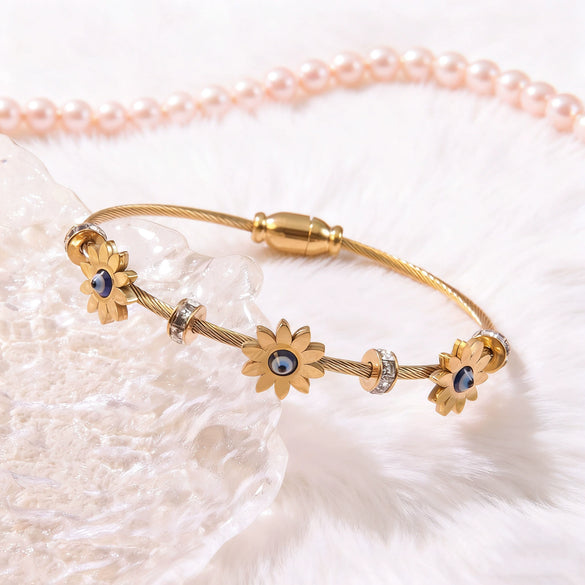 Wholesale Electroplated Geometric Devil's Eye Sunflower Stainless Steel Bracelet Jewelry
