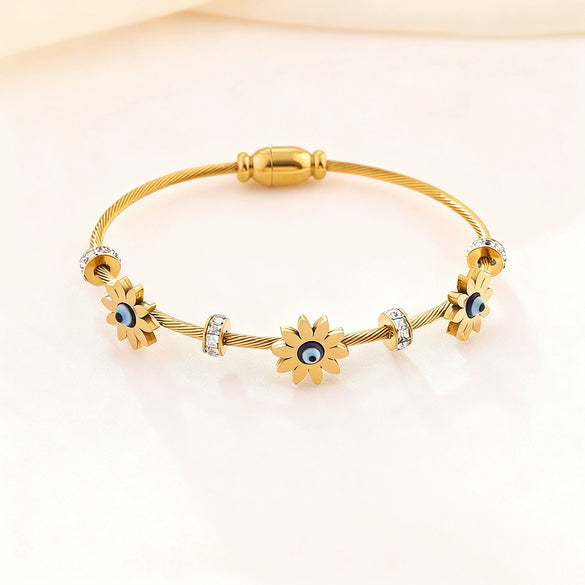 Wholesale Electroplated Geometric Devil's Eye Sunflower Stainless Steel Bracelet Jewelry