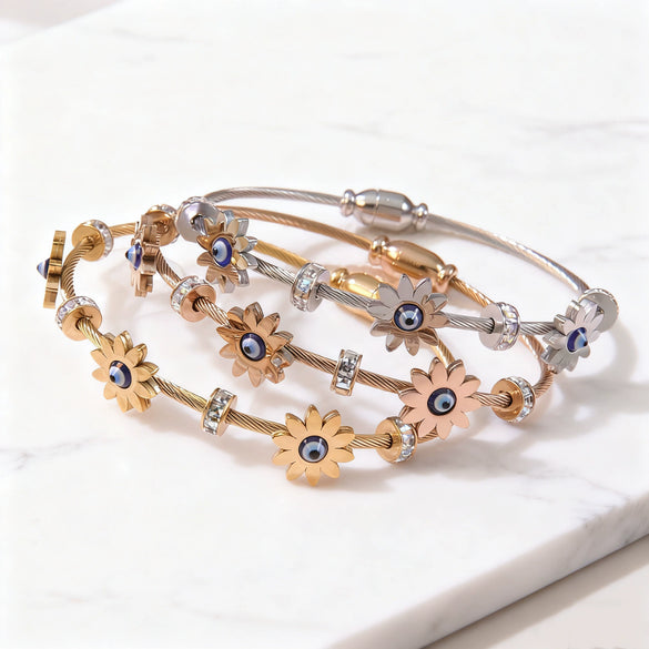 Wholesale Electroplated Geometric Devil's Eye Sunflower Stainless Steel Bracelet Jewelry