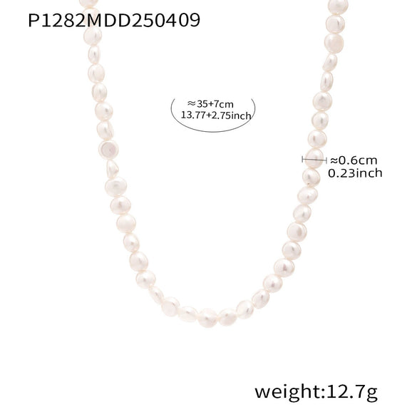 Wholesale Electroplated Geometric Freshwater Pearl And Titanium Steel Necklace For Unisex Simple And Minimalist Style