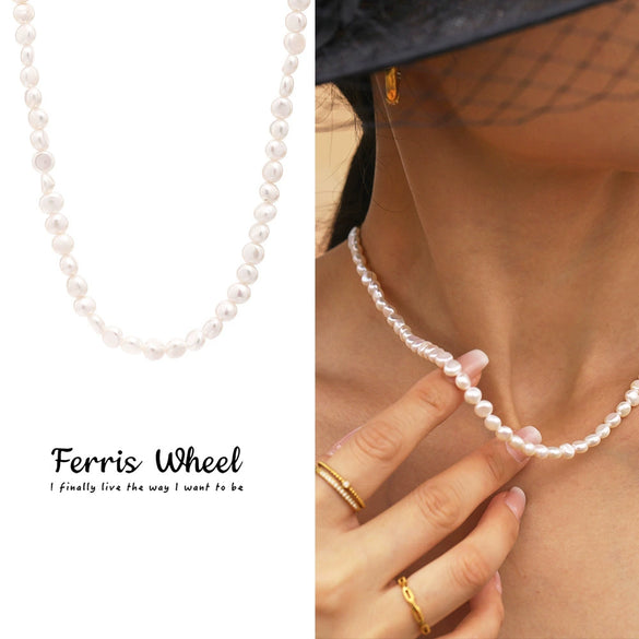 Wholesale Electroplated Geometric Freshwater Pearl And Titanium Steel Necklace For Unisex Simple And Minimalist Style